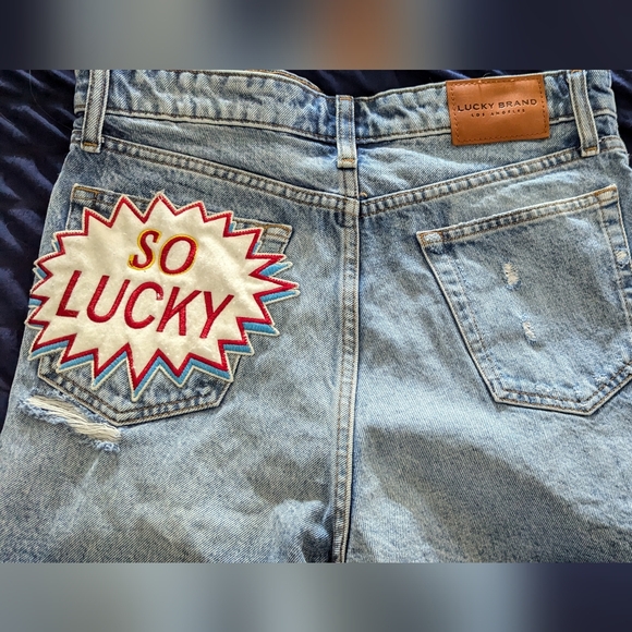 Women's Distressed Medium Fade Denim Shorts High Rise CUTOFF SO LUCKY - Picture 6 of 11